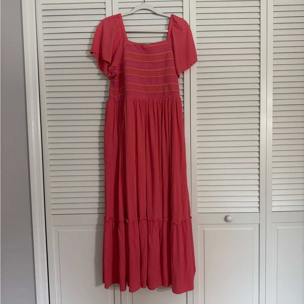 Lane Bryant Pink Smocked Tiered Maxi Dress Sz 14/16 - Picture 4 of 4